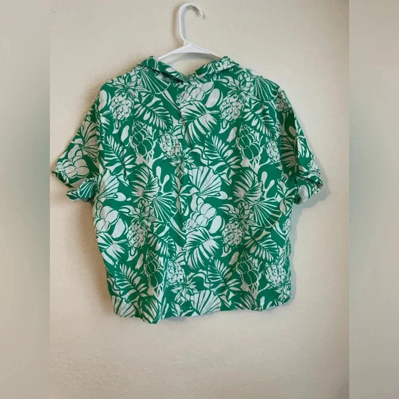 Nicole Miller Green and White Collar Button Down Shirt 100% linen size M - Picture 3 of 8